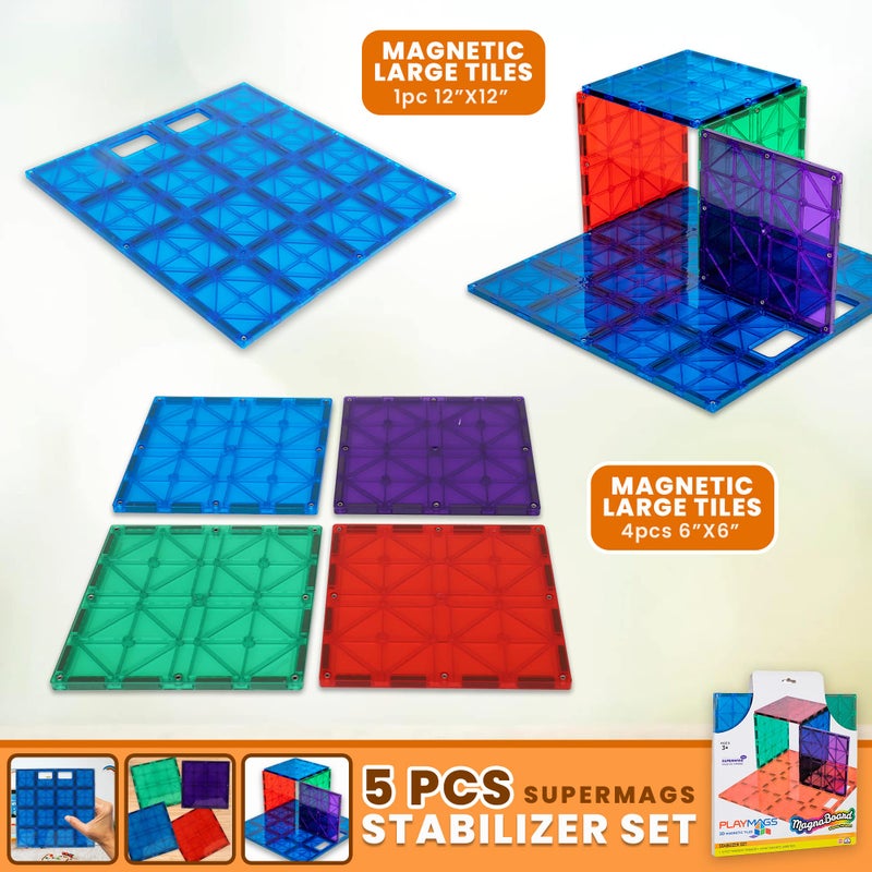 Playmags Super Durable Building Stabilizer Set, Great Add On to All Magnet Tiles Sets Works with All Leading Brands 1-12"x12" & 4-6"x6" (Colors May Vary) - Image 2