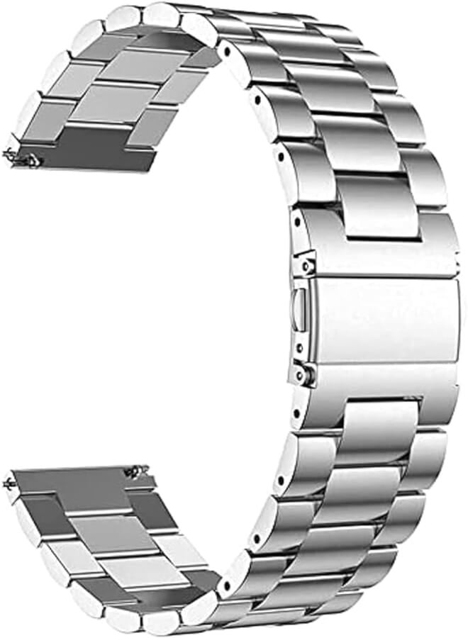 G-Power Stainless Steel Replacement Wrist Band Strap With Double Folding Clasp And High Elasticity Specially For Huawei/Samsung Galaxy Smart Watches 24/44 Mm - Silver 