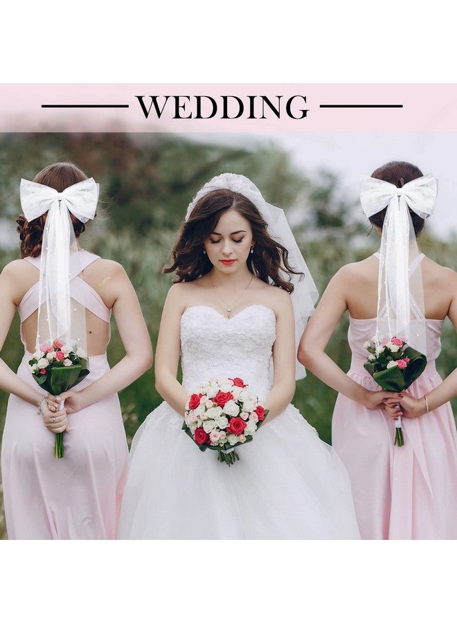 Juinte Bridal Hair Bow Veil Bachelorette Party Pearl Hair Clip Wedding Veil Bride Hair Accessories Bridesmaid Favors Large Hair Bow With Barrette Bachelorette Party Decorations(Whitepearl Bow) - Image 2
