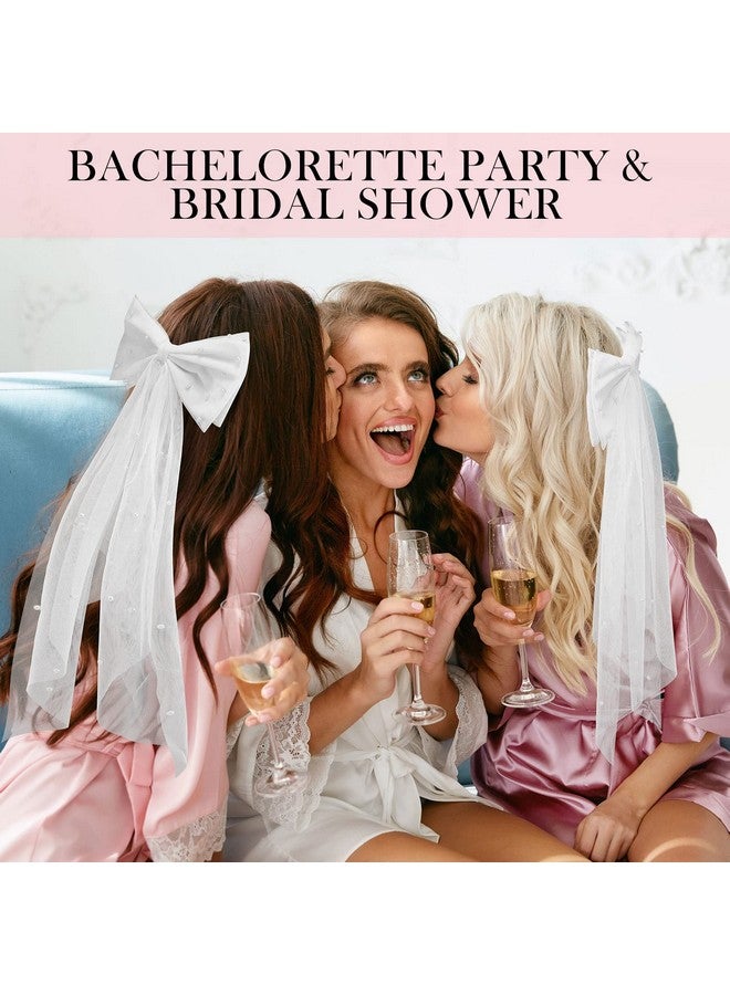 Juinte Bridal Hair Bow Veil Bachelorette Party Pearl Hair Clip Wedding Veil Bride Hair Accessories Bridesmaid Favors Large Hair Bow With Barrette Bachelorette Party Decorations(Whitepearl Bow) - Image 5