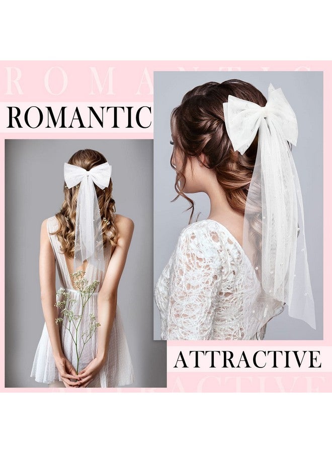 Juinte Bridal Hair Bow Veil Bachelorette Party Pearl Hair Clip Wedding Veil Bride Hair Accessories Bridesmaid Favors Large Hair Bow With Barrette Bachelorette Party Decorations(Whitepearl Bow) - Image 3