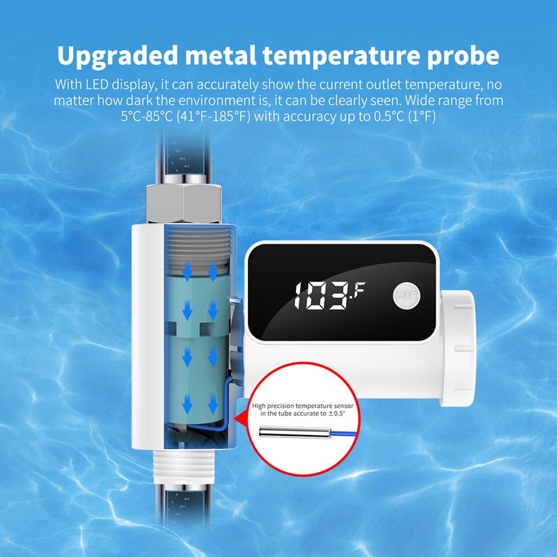 Sprinkler Faucets LED Water Temperature Indicator Water Temperature Meter Household Bathroom Water Temperature Meter 360 Degree Rotating Display ℉/℃ Unit Switching Baby Shower Water Temperature Meter - Image 2