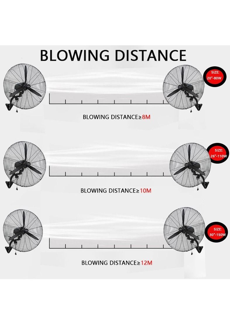 SUNRISE - Industrial Fan Wall Fan High Velocity Metal Wall Mounted Fan 20inch 80W Heavy Duty Industrial Use 3 Speed With Aluminum High Speed Blades Oscillating For Warehouse Open-Air Restaurant - Image 1