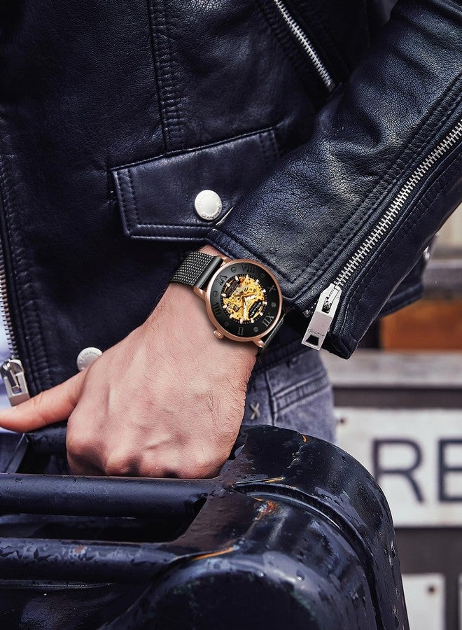 SOLLEN Men's Skeleton Automatic Watches, Original Mechanical Watch Movement, Double-Sided Skeleton Self-Winding Watches for Men, 3ATM Water Resistant Luminous Luxury Casual Wrist Watches Gift for Men - Image 2