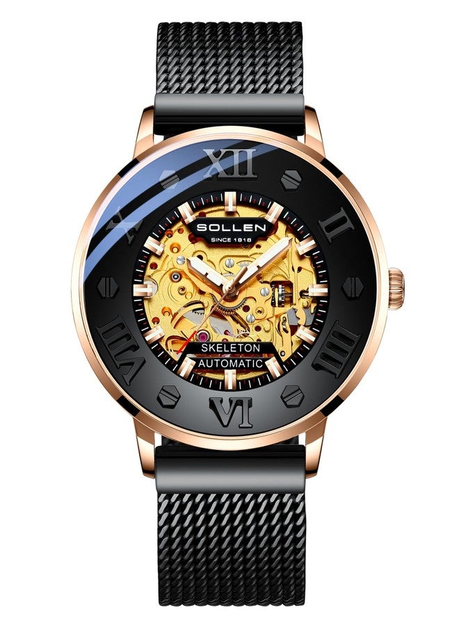 SOLLEN Men's Skeleton Automatic Watches, Original Mechanical Watch Movement, Double-Sided Skeleton Self-Winding Watches for Men, 3ATM Water Resistant Luminous Luxury Casual Wrist Watches Gift for Men - Image 1