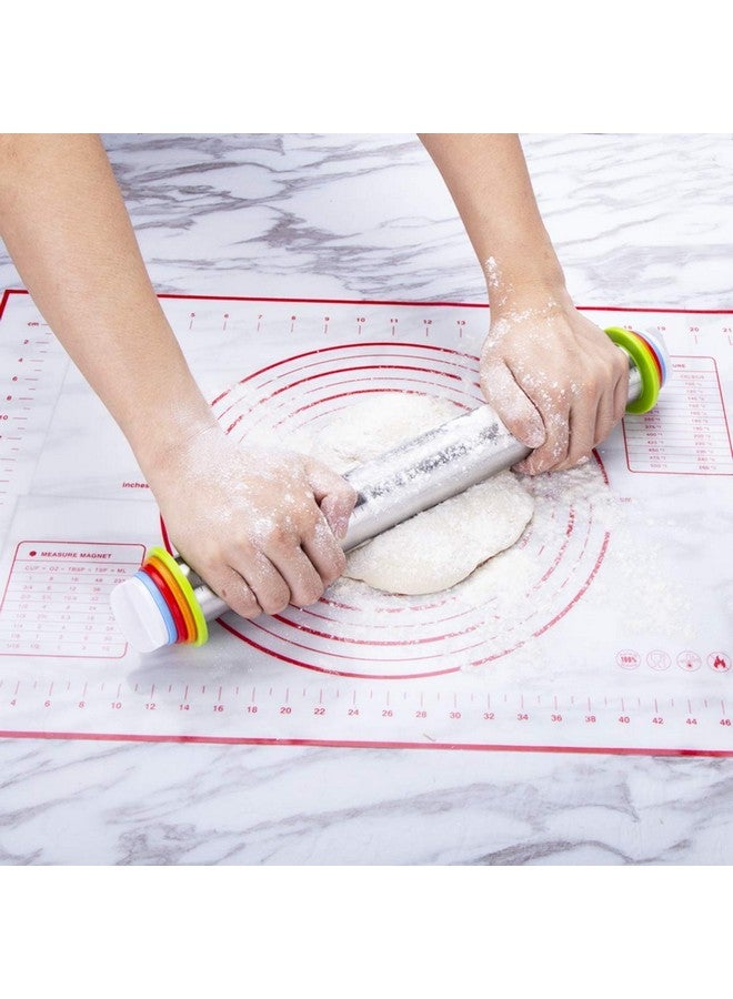Quellance Rolling Pin and Pastry Baking Mat Set, Rolling Pins with Adjustable Thickness Rings, Stainless Steel Dough Roller for Baking Fondant, Pizza, Pie, Pastry, Pasta, Cookies (Red Mat) - Image 5