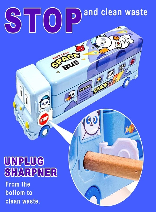 ikis Cartoon Printed School Bus Matal Pencil Box with Moving Tyres and Sharpner for Kids - Assorted Color/Multi Color - Image 4