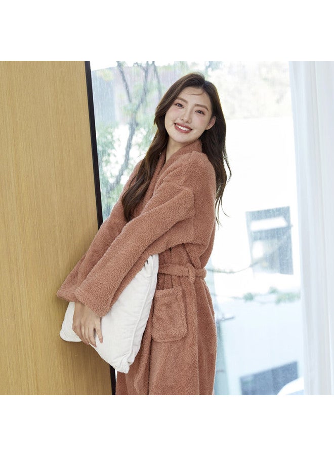 MEIBIAO American Standard Autumn Winter Couples Thickened Coral Fleece Flannel Bathrobe Pajamas Homewear Sugar Almond Brown XL - Image 2