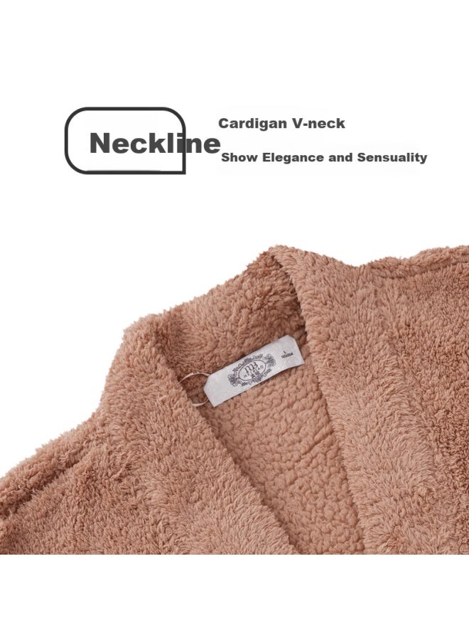 MEIBIAO American Standard Autumn Winter Couples Thickened Coral Fleece Flannel Bathrobe Pajamas Homewear Sugar Almond Brown XL - Image 5