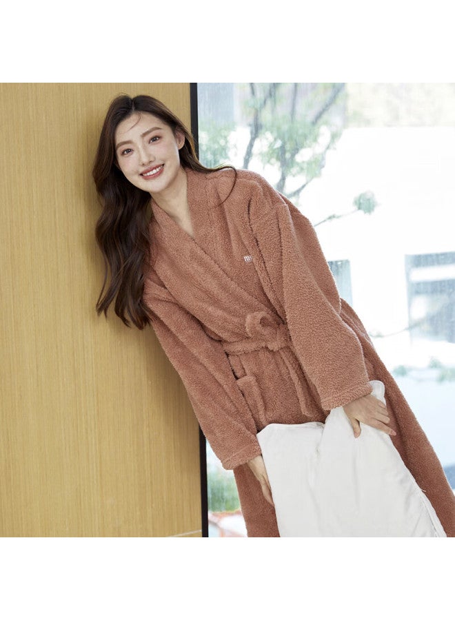 MEIBIAO American Standard Autumn Winter Couples Thickened Coral Fleece Flannel Bathrobe Pajamas Homewear Sugar Almond Brown XL - Image 1