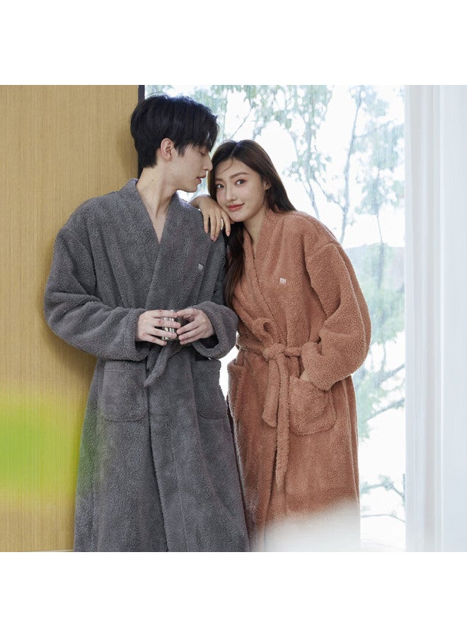 MEIBIAO American Standard Autumn Winter Couples Thickened Coral Fleece Flannel Bathrobe Pajamas Homewear Sugar Almond Brown XL - Image 3