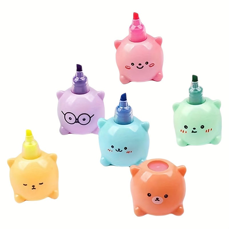 6 Colorful Mini Bear Shaped Watercolor Highlighters Stackable Cute Building Block Markers For Writing Office Supplies - Image 3
