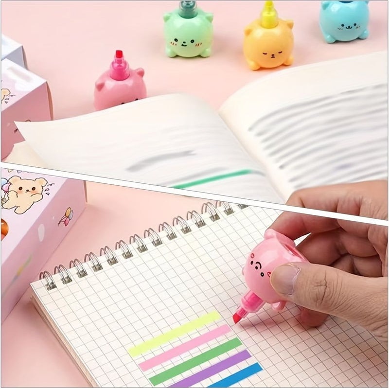 6 Colorful Mini Bear Shaped Watercolor Highlighters Stackable Cute Building Block Markers For Writing Office Supplies - Image 4