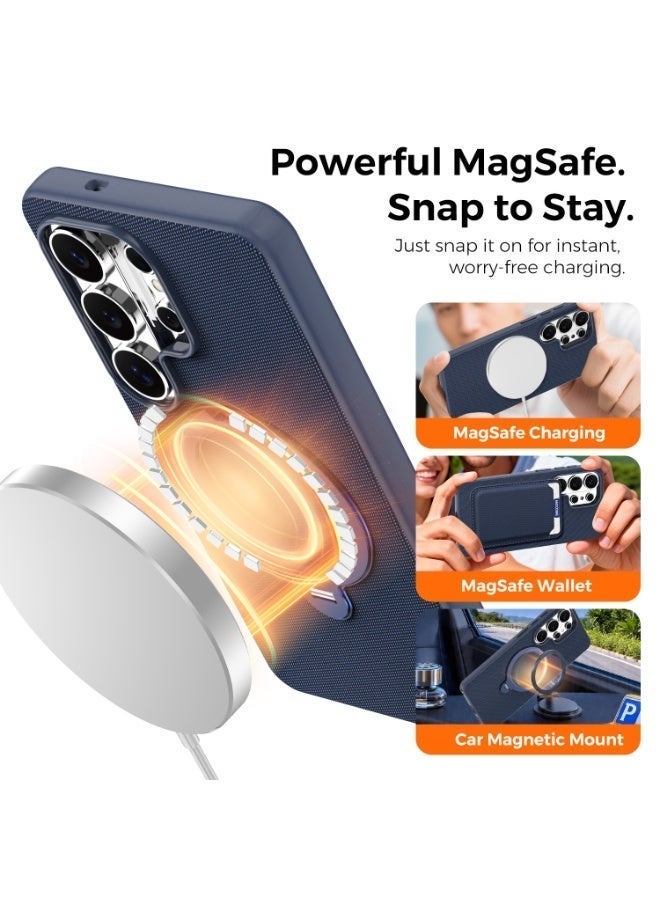 Tech Fabric Magnetic Invisible Rotating Stand Phone Case for Samsung Galaxy S26 Ultra / S25 Ultra / S24 Ultra / S23 Ultra, Dual Raised Edges Shockproof Cover - Image 1