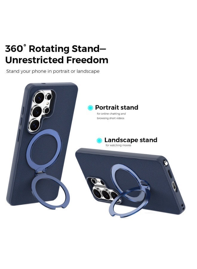 Tech Fabric Magnetic Invisible Rotating Stand Phone Case for Samsung Galaxy S26 Ultra / S25 Ultra / S24 Ultra / S23 Ultra, Dual Raised Edges Shockproof Cover - Image 4