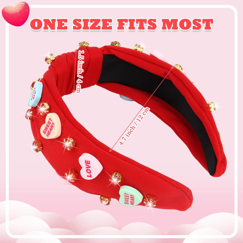 YARIEW Valentines Day Headbands for Women Love Sweet Red Heart Headband Rhinestone Knotted Headband for Women Valentine Day Decorations Fashion Headband Hair Accessories - Image 2