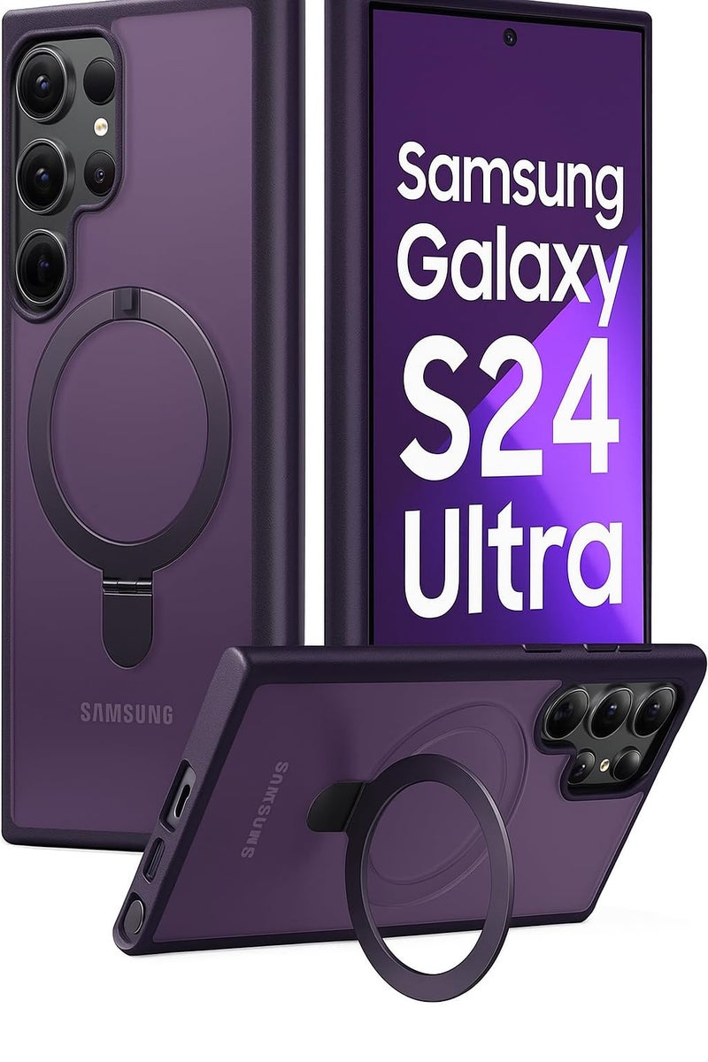 AIBEX Back Cover Compatible for Samsung S24 Ultra with OStand Ring Kickstand| Mag-Saf Compatible Magnetic Metal Alloy Ring | Wireless Charging| Slim Armor Protective Case- Purple - Image 1