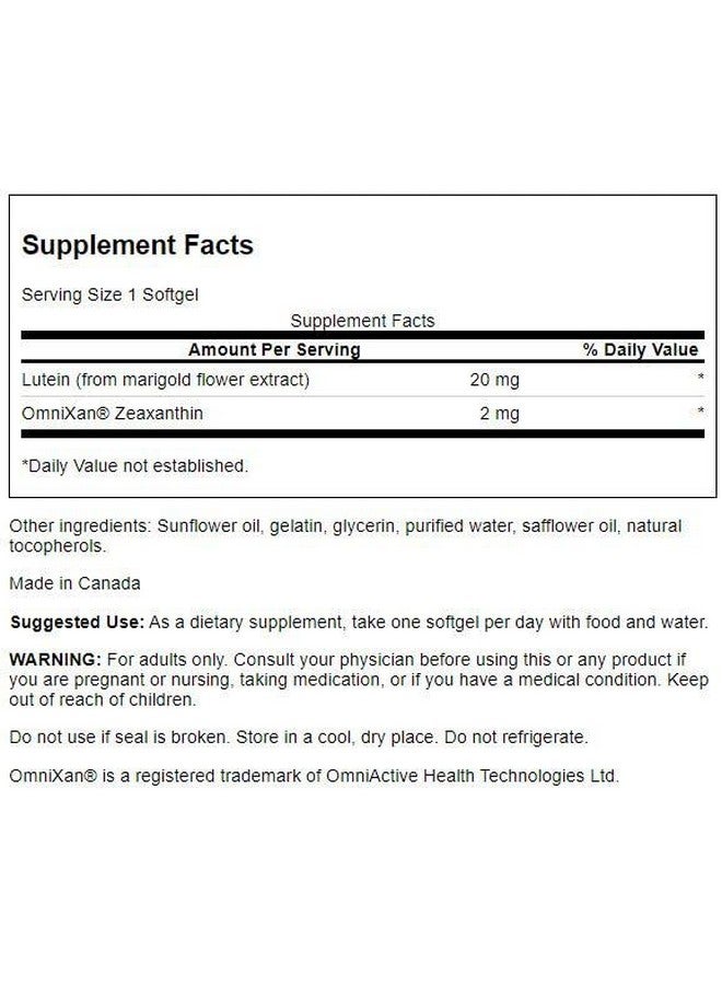 Swanson Synergistic Eye Health - Lutein and Zeaxanthin Supplement - 60 Softgels - Lutemax Lutein 20 mg and OmniXan Zeaxanthin 2 mg for Vision Support (2 Pack) - Image 2