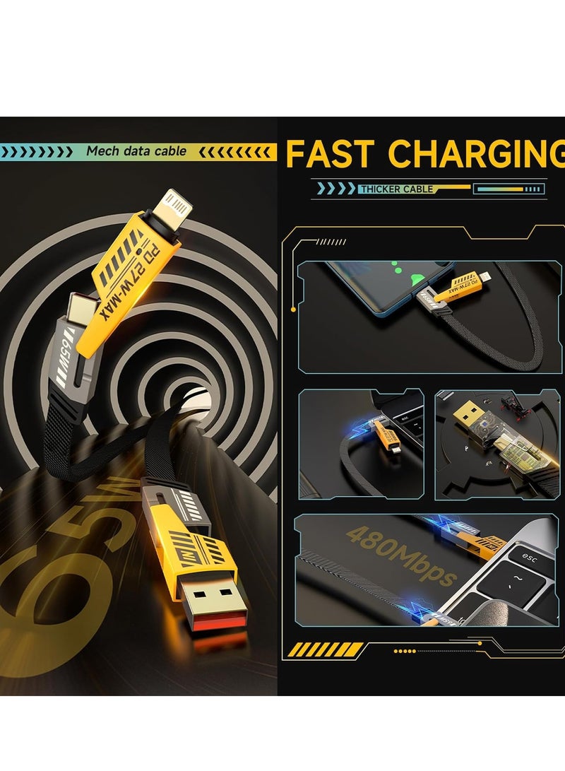 ELTRAZONE كابل بيانات معدني سريع قابل للتحويل 4 في 1 - 65 واط USB-C، USB-A، كابل شحن متعدد لأجهزة iPhone، iPad، MacBook Pro، AirPods، Samsung وأجهزة Android (1.2م) - Image 3