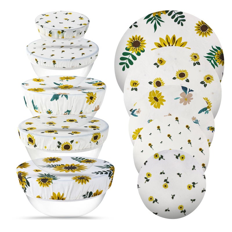 Tirphy 5-Size Reusable Bowl Covers for Bread Proofing - Beeswax Bowl Covers Reusable 4/6/8/10/12 Inch - Elastic Cotton Cloth Sourdough Cover - Shower Caps for Sourdough Bread (Flower style) - Image 1