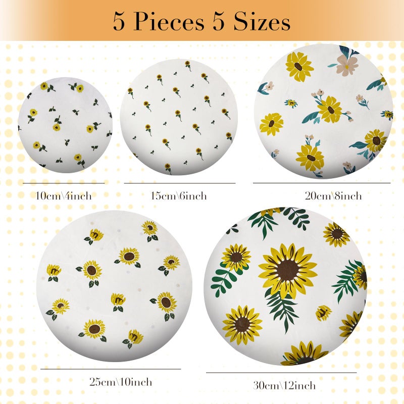 Tirphy 5-Size Reusable Bowl Covers for Bread Proofing - Beeswax Bowl Covers Reusable 4/6/8/10/12 Inch - Elastic Cotton Cloth Sourdough Cover - Shower Caps for Sourdough Bread (Flower style) - Image 2