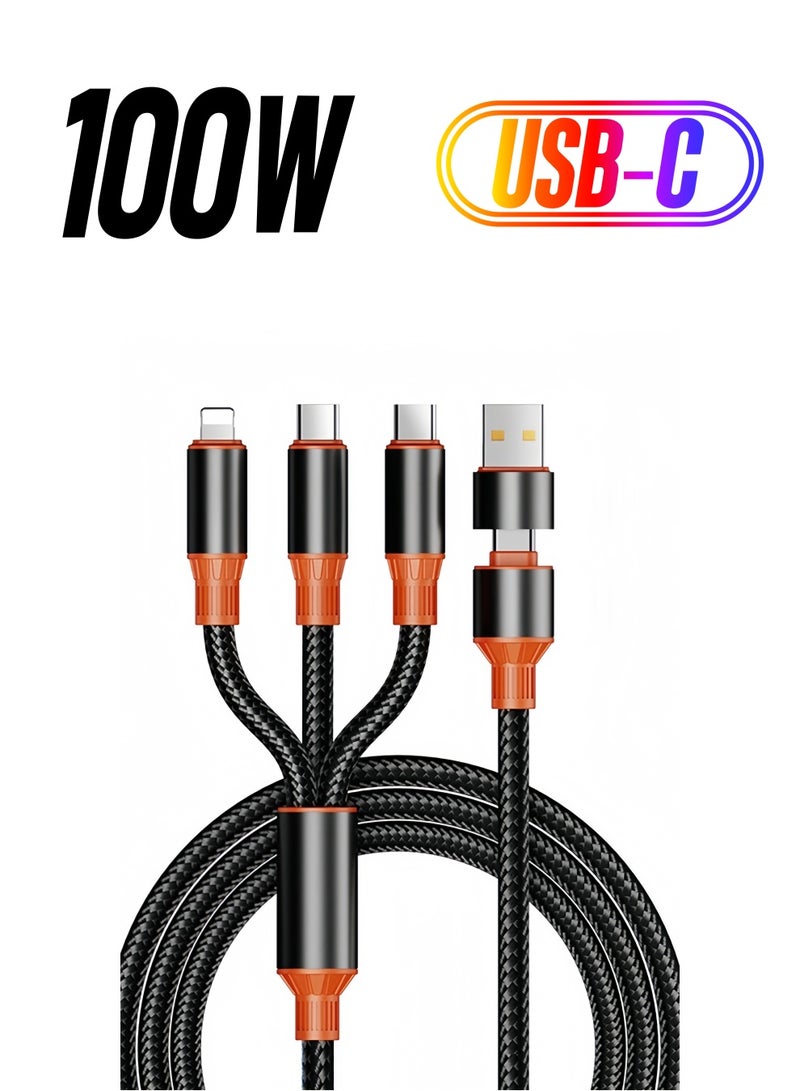 general General 3 in 2 Multi Charging Cable, Nylon Braided USB-A&USB-C to Lightning And USB-C And Micro Multi Charger Cord for Multiple Devices IOS + Android Fast Charger Cable 1.2M Black Orange - Image 1