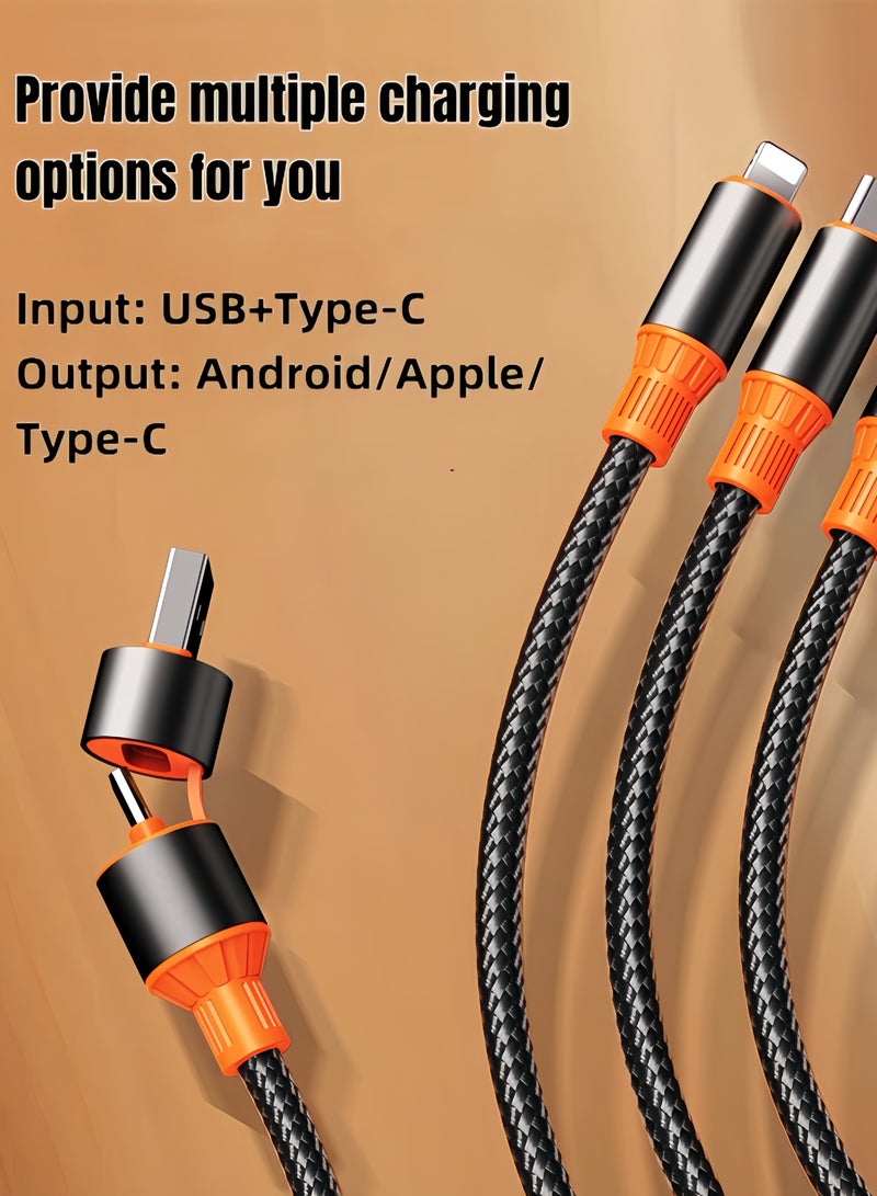 general General 3 in 2 Multi Charging Cable, Nylon Braided USB-A&USB-C to Lightning And USB-C And Micro Multi Charger Cord for Multiple Devices IOS + Android Fast Charger Cable 1.2M Black Orange - Image 3