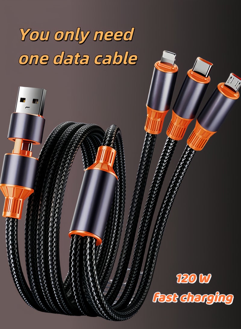 general General 3 in 2 Multi Charging Cable, Nylon Braided USB-A&USB-C to Lightning And USB-C And Micro Multi Charger Cord for Multiple Devices IOS + Android Fast Charger Cable 1.2M Black Orange - Image 4
