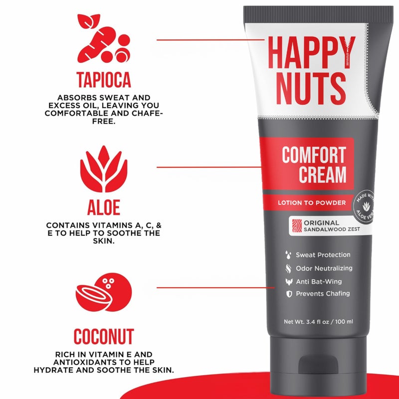 HAPPY NUTS Comfort Cream Deodorant For Men: Anti-Chafing Sweat Defense, Odor Control, Aluminum-Free Mens Deodorant & Hygiene Products for Men's Private Parts 3.4 Fl Oz (3 Pack), Original - Image 5