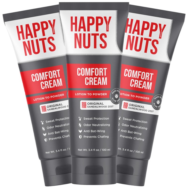 HAPPY NUTS Comfort Cream Deodorant For Men: Anti-Chafing Sweat Defense, Odor Control, Aluminum-Free Mens Deodorant & Hygiene Products for Men's Private Parts 3.4 Fl Oz (3 Pack), Original - Image 1