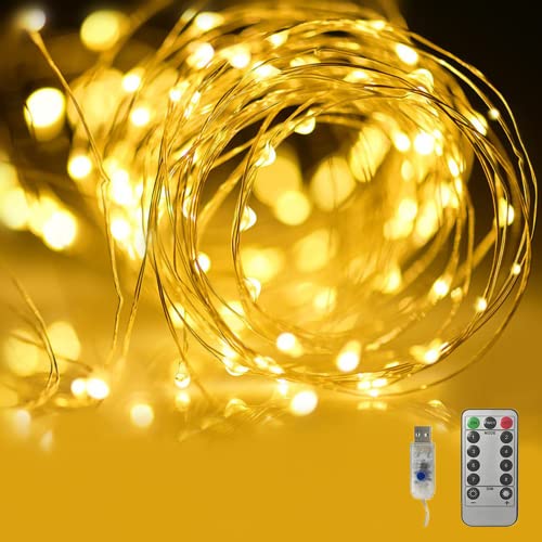 Fantasee Copper Wire String Lights USB Powered LED Fairy Lights 8 Modes with Timer Remote Control for Home Bedroom Birthday Party Wedding Christmas Festival Decor (Warm White, 16.4ft 50leds) - Image 1