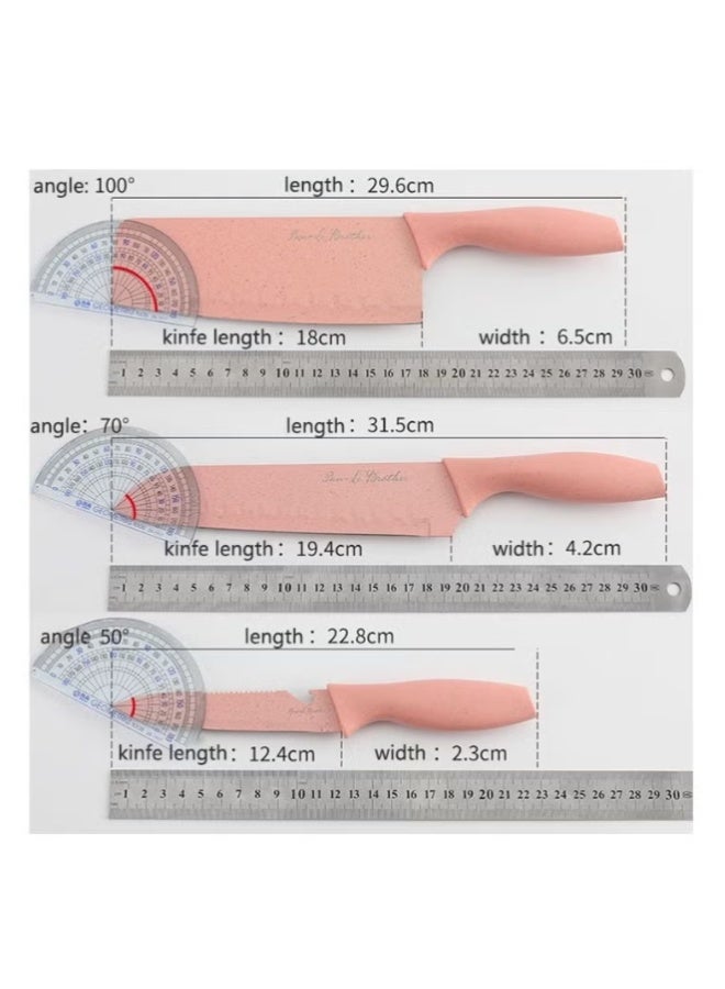 Pink 6-Piece Kitchen Knife Set with Cutting Board and Stand - Image 5