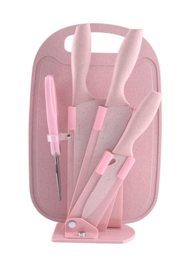Pink 6-Piece Kitchen Knife Set with Cutting Board and Stand - Image 1