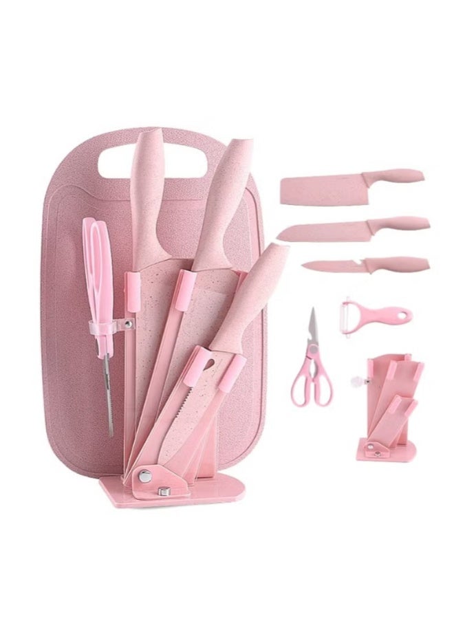 Pink 6-Piece Kitchen Knife Set with Cutting Board and Stand - Image 4