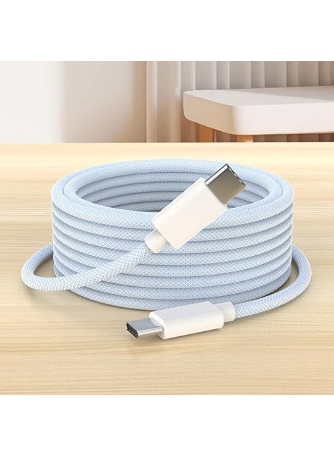 كابل شحن سريع USB-C إلى USB-C بطول 10 قدم/3 متر 60 واط PD مع تصميم مضفر متوافق مع آيفون 16/15 برو ماكس، سامسونج جالاكسي S24/S23، جوجل بيكسل، آيباد برو، ماك بوك - تصميم متين مضفر، أزرق - Image 1