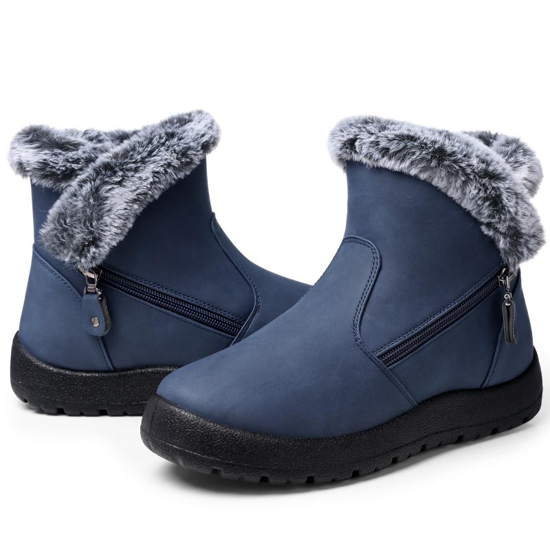 SHIBEVER Winter Boots for Women Waterproof: Womens Snow Boots Warm - Ankle Fur Lined Blue Insulated Size 10 Winter Shoes - Image 3