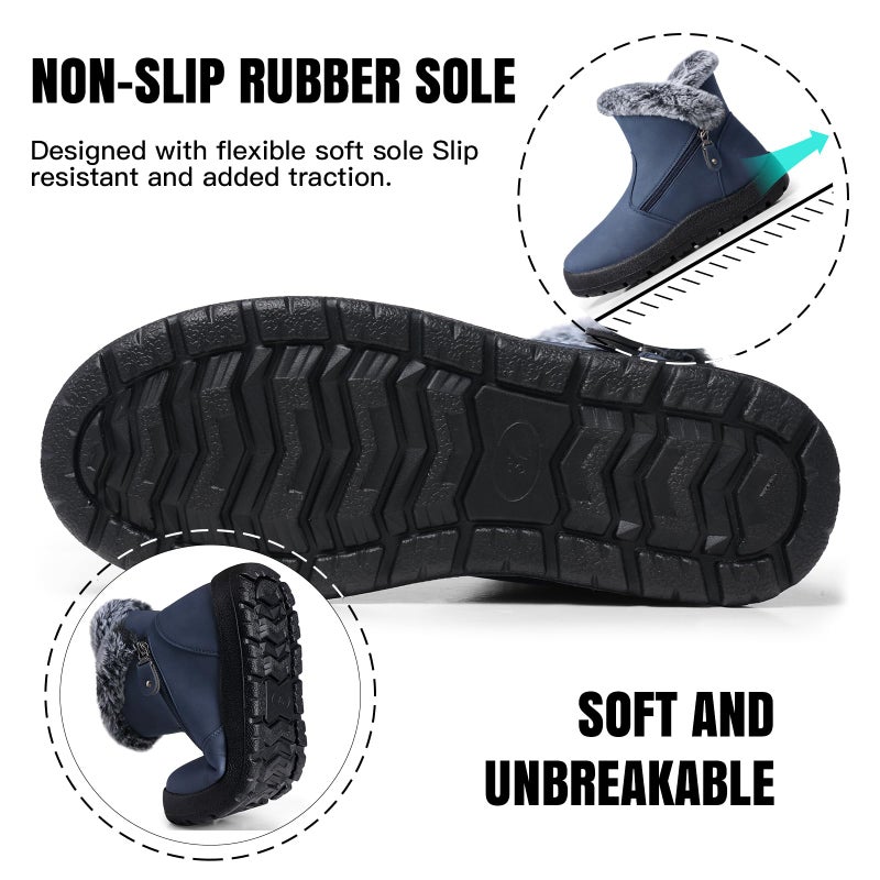 SHIBEVER Winter Boots for Women Waterproof: Womens Snow Boots Warm - Ankle Fur Lined Blue Insulated Size 10 Winter Shoes - Image 5