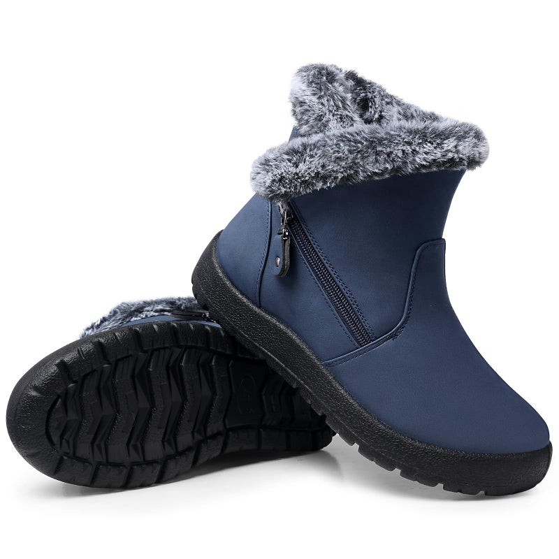 SHIBEVER Winter Boots for Women Waterproof: Womens Snow Boots Warm - Ankle Fur Lined Blue Insulated Size 10 Winter Shoes - Image 1