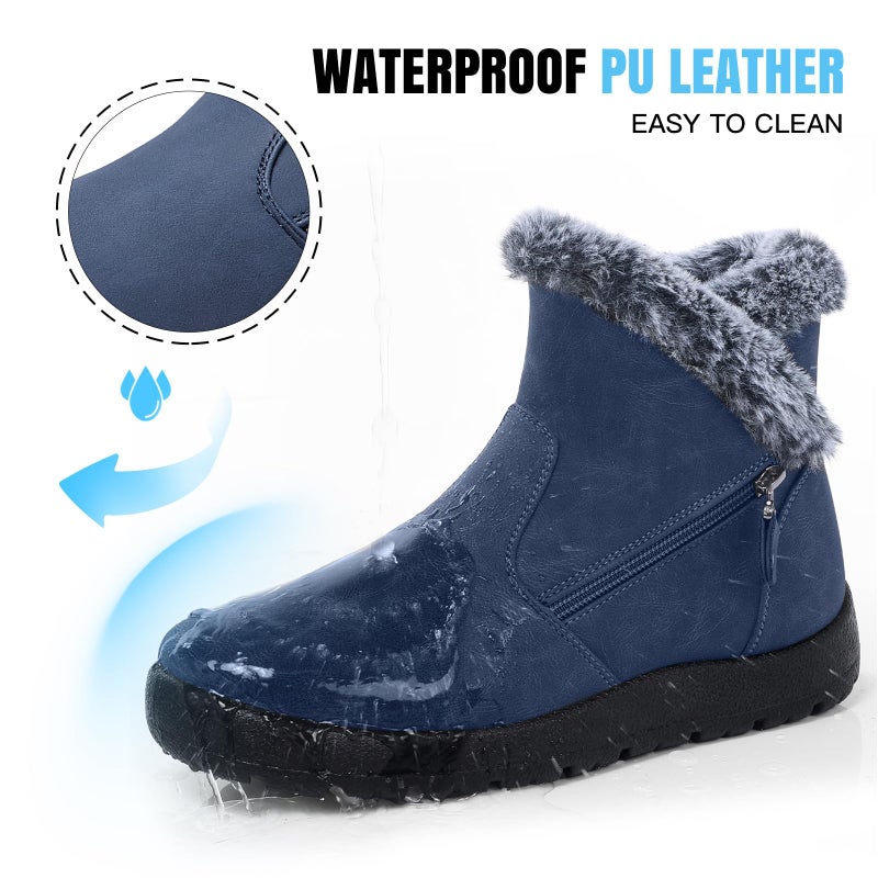 SHIBEVER Winter Boots for Women Waterproof: Womens Snow Boots Warm - Ankle Fur Lined Blue Insulated Size 10 Winter Shoes - Image 4