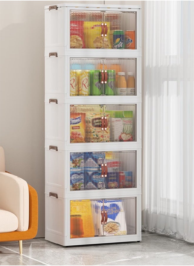Arabest 5 Tier Plastic Organization Cabinet with Lids, Stackable Storage Containers with Wheels, Folding Storage Boxes, Collapsible Storage Bins, Multi-Purpose Folding Storage Containers for Home and Office  - Image 1