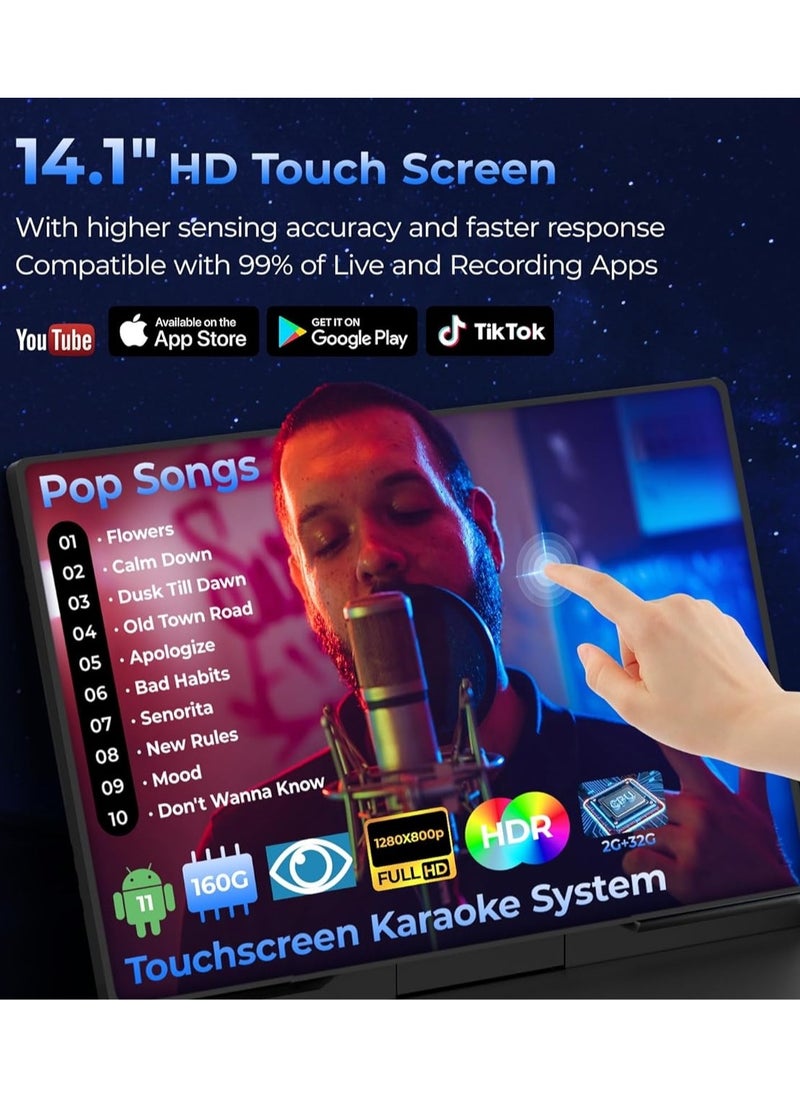 FlashHawk - Karaoke Machine with Lyrics Display Screen, Built-in Tablet, Bluetooth Speaker with 2 Wireless Mics, 7500mah, Portable Karaoke System for Any Occasion - Image 1