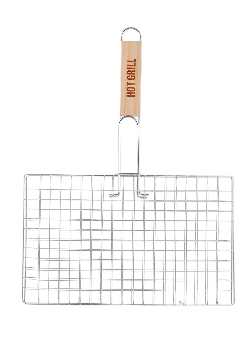 HOT GRILL - Non-Stick Grilling Basket with Wooden Handle - Aluminum, Rustproof, Grill Grate, Barbecue Accessories - Image 1