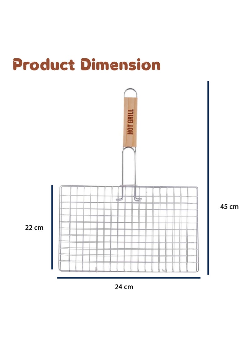 HOT GRILL - Non-Stick Grilling Basket with Wooden Handle - Aluminum, Rustproof, Grill Grate, Barbecue Accessories - Image 1
