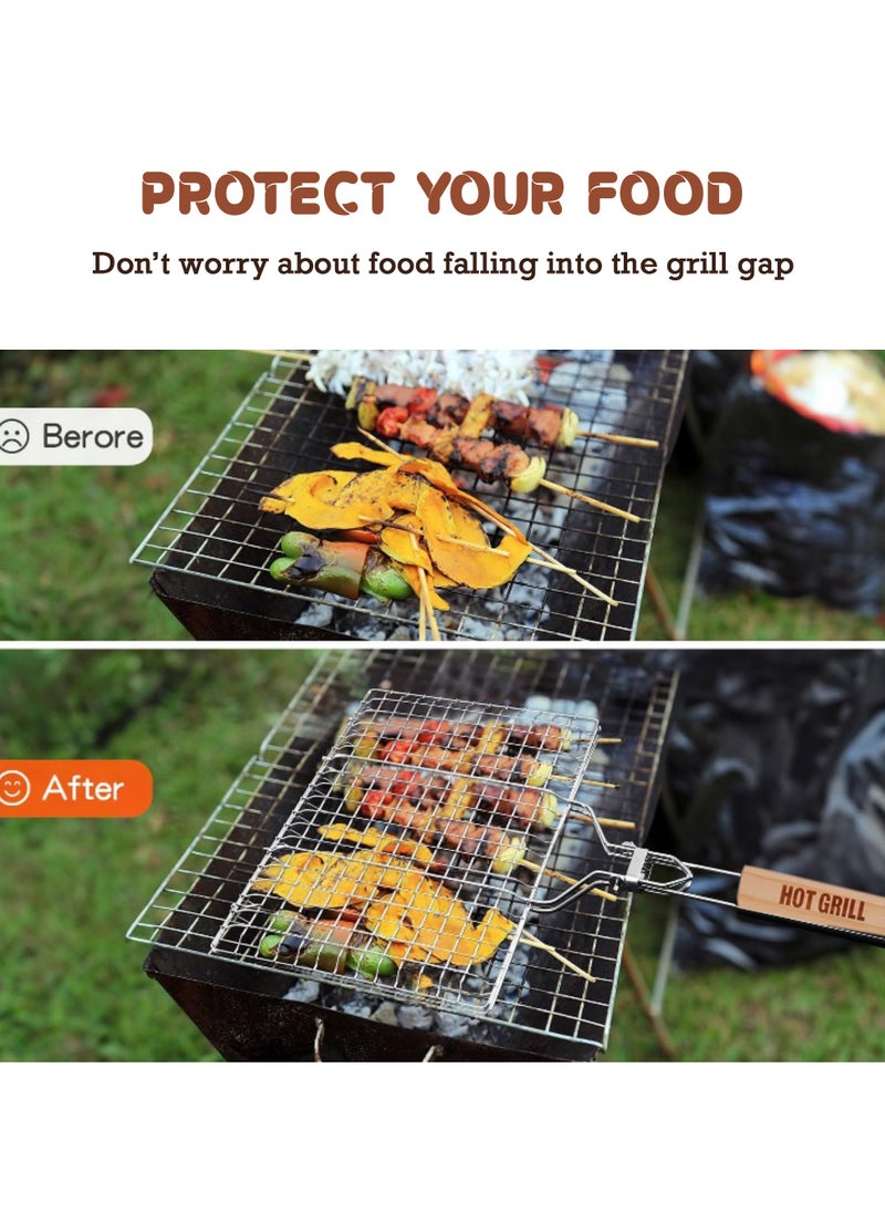 HOT GRILL - Non-Stick Grilling Basket with Wooden Handle - Aluminum, Rustproof, Grill Grate, Barbecue Accessories - Image 1