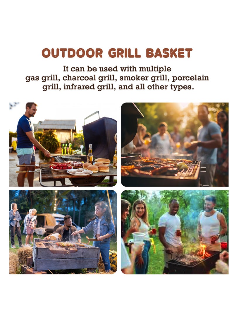 HOT GRILL - Non-Stick Grilling Basket with Wooden Handle - Aluminum, Rustproof, Grill Grate, Barbecue Accessories - Image 1
