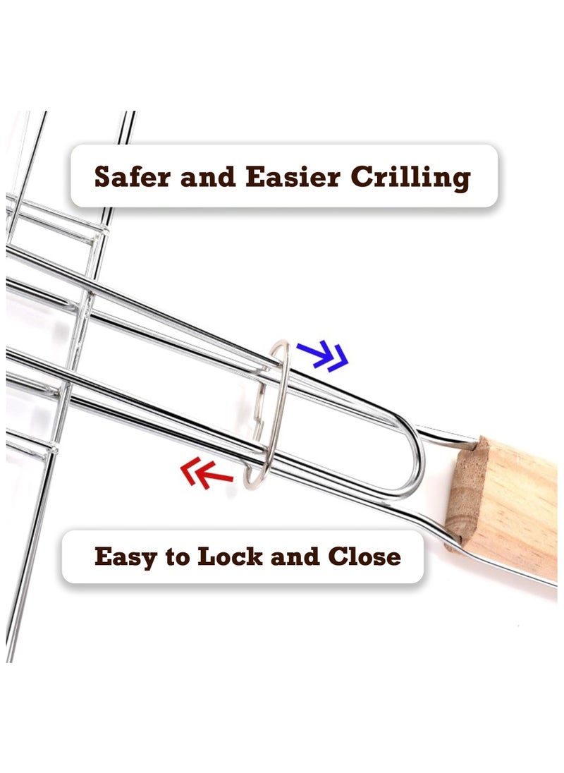 HOT GRILL - Non-Stick Grilling Basket with Wooden Handle - Aluminum, Rustproof, Grill Grate, Barbecue Accessories - Image 1
