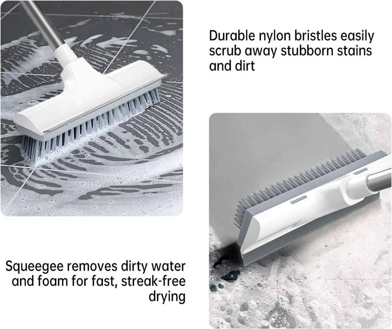 Noridy 2 in 1 Bathroom Cleaning Brush Floor Scrub Bathroom Brush with Long Handle Floor Scrub Cleaning Brush with Wiper for Kitchen, Bathroom,Wall and Deck, Stainless Steel , White brush - Image 5