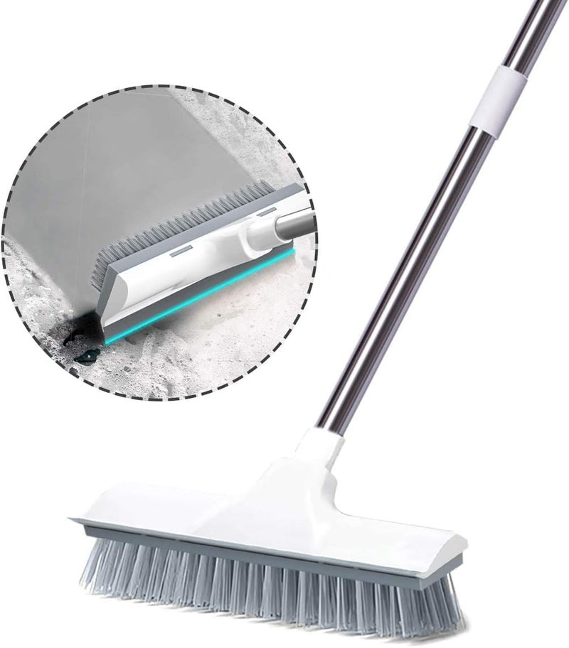 Noridy 2 in 1 Bathroom Cleaning Brush Floor Scrub Bathroom Brush with Long Handle Floor Scrub Cleaning Brush with Wiper for Kitchen, Bathroom,Wall and Deck, Stainless Steel , White brush - Image 2