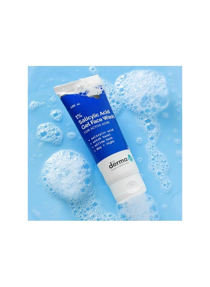 THE derma Co مجموعة ديرما كو لمكافحة حب الشباب | مجموعة روتين العناية بالبشرة | غسول وجه بنسبة 1% حمض الساليسيليك + سيروم بنسبة 2% حمض الساليسيليك + جل أكوا واقي شمس بنسبة 1% حمض الهيالورونيك | حماية طيفية، SPF 50 PA++++ للرجال والنساء - Image 2