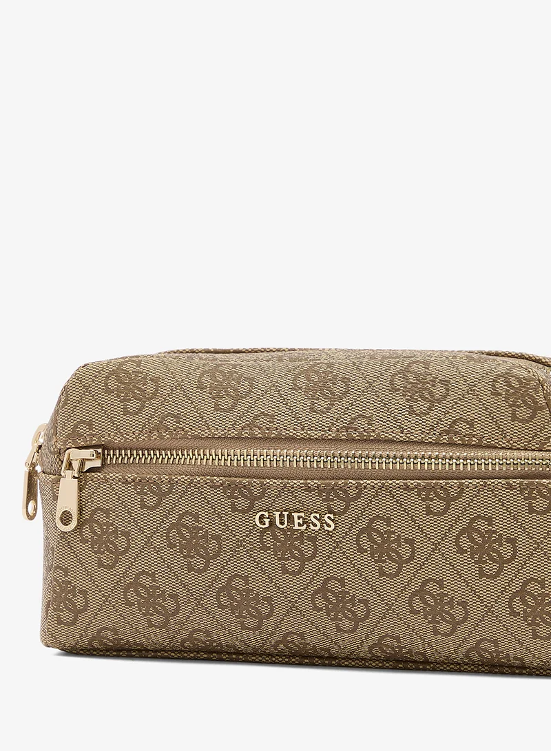 Guess LATTE LOGO Logo Double Zip Cosmetic Bag for Women | Best Price UAE